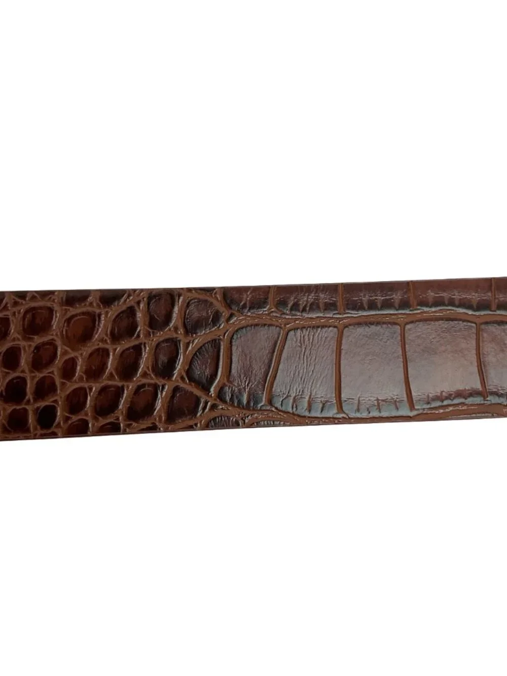 Randa Faux Croc Leather Belt With Gold & Silver Keeper Rings Women’s 32 Brown